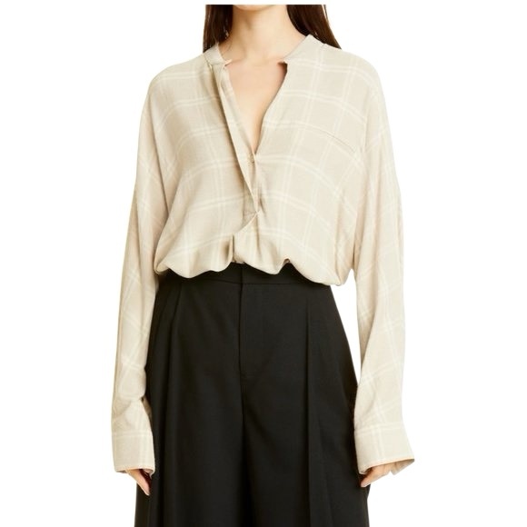 🆕 NWT Vince Shadow Plaid Long Sleeve Wool Blend Blouse Size XXL (MSRP $325) - Picture 2 of 12